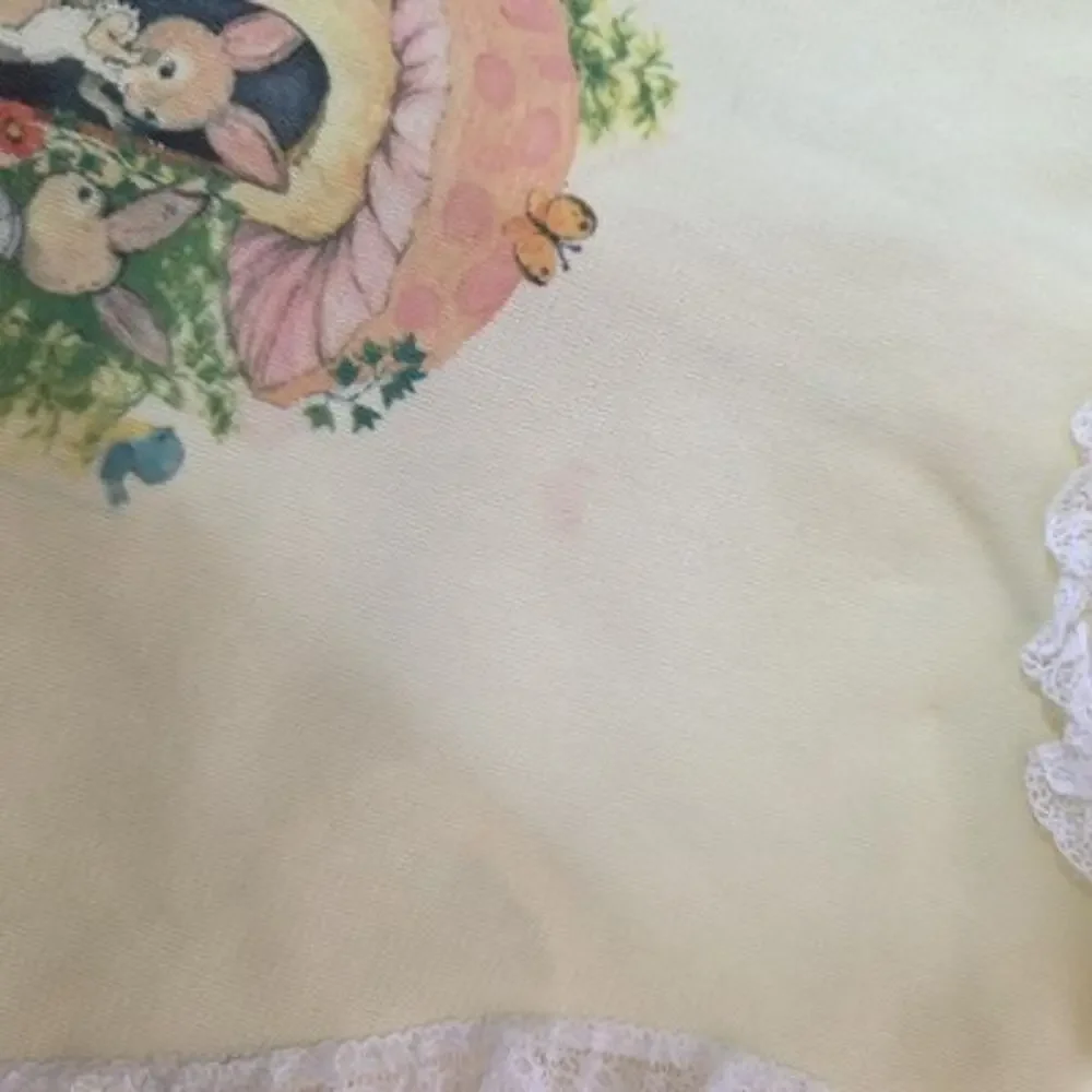 Vintage Nannette Baby Girl Bib Smock Bloomers Yellow Rabbit Mushroom Graphic 2pc